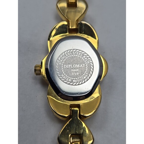 Diplomat Japan Quartz Heart Link Rhinestone Gold Tone Bracelet Watch New Battery - Picture 11 of 12